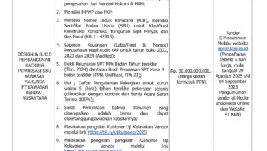 Pengumuman Tender Pekerjaan Design dan Build Racking Pipanisasi SBU Marunda