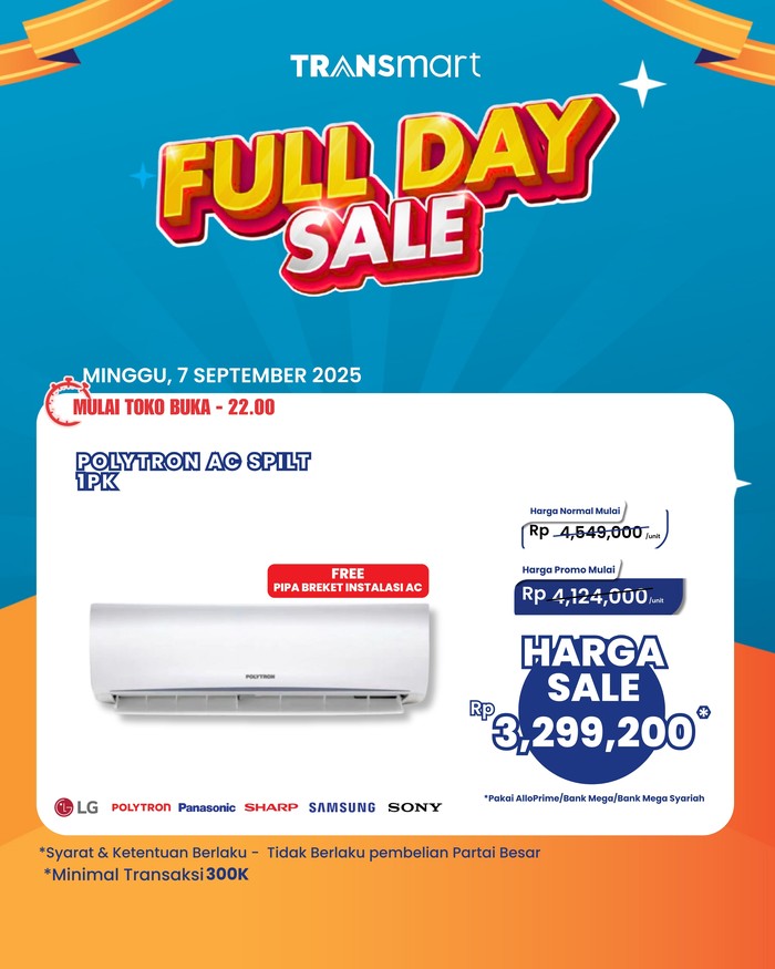 Dapatkan AC Split 1 PK Polytron di Transmart dengan Diskon Besar Hari Ini!