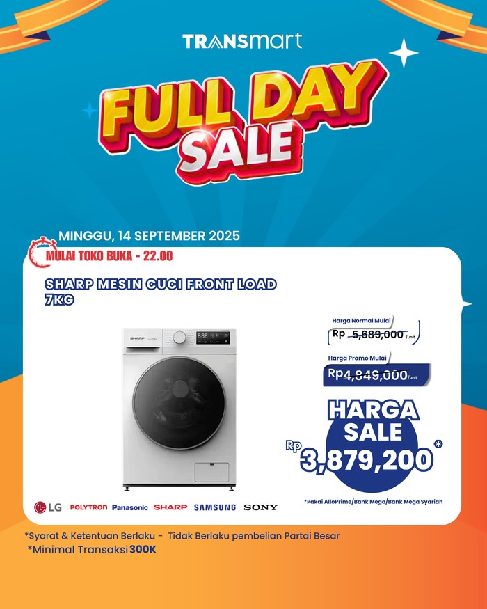 Transmart Gelar Diskon Gede untuk Mesin Cuci Front Load di Full Day Sale!